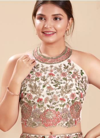 Wedding Wear Cream Sequins Embellished Lehenga Choli