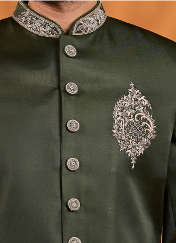 Wedding Wear Green Silk Indowestern Set