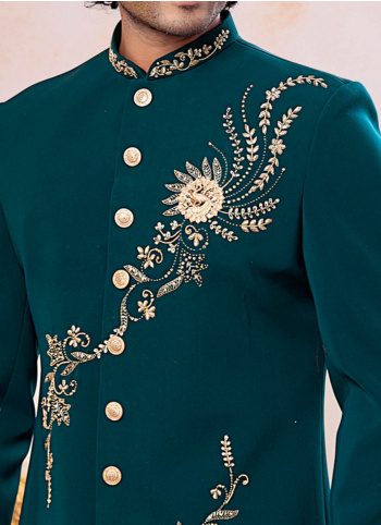 Teal Green Embroidered Indowestern Set