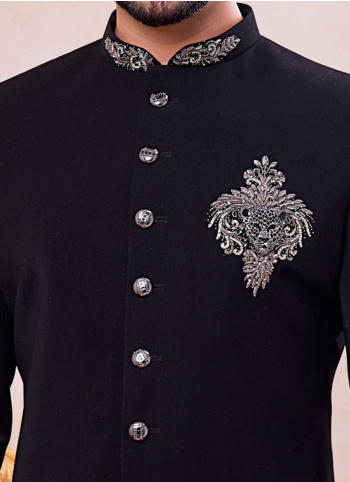 Festive Wear Black Embroidered Indowestern Set