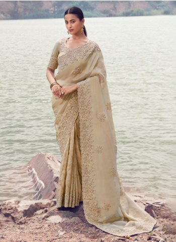 Elegant Cream Tissue Silk Saree