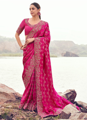 Gorgeous Deep Pink Banarasi Silk Saree