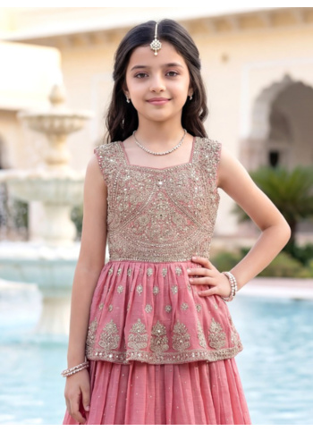 Pink Chiffon Embroidered Lehenga Choli