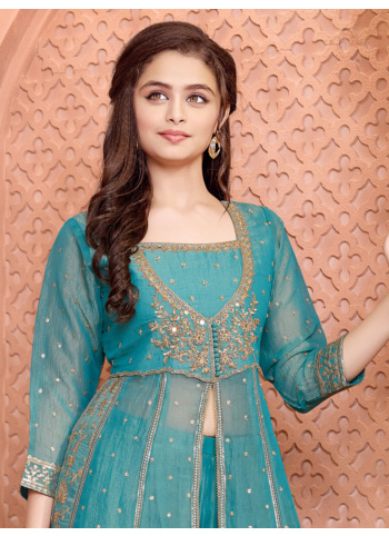 Designer Sea Green Sequins Embroidered Palazzo Suit