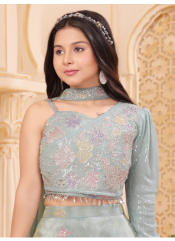 Stylish Light Sea Green Tissue Silk Embroidered Palazzo Indowestern Set