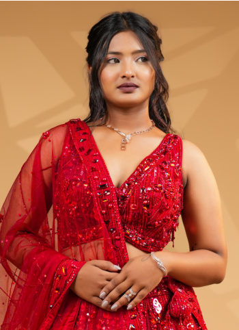 Beautiful Hand Embroidered Red Bridal Lehenga Choli With Dupatta