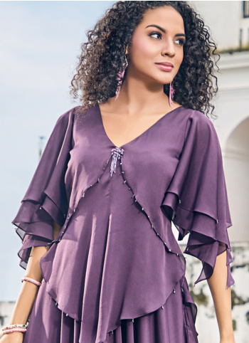 Stylish Wine Satin Silk Gown