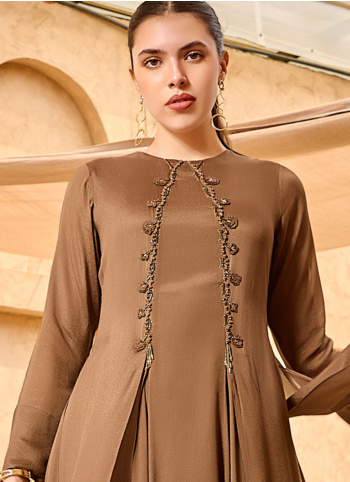 Light Brown Satin Silk Long Gown For Women