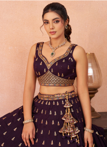 Purple Chinon Silk Embroidered Lehenga Choli With Dupatta