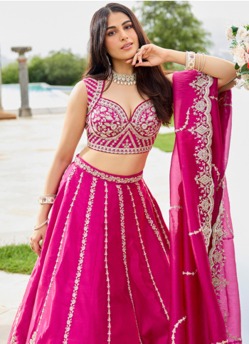 Deep Pink Embroidered Silk Lehenga Choli With Dupatta