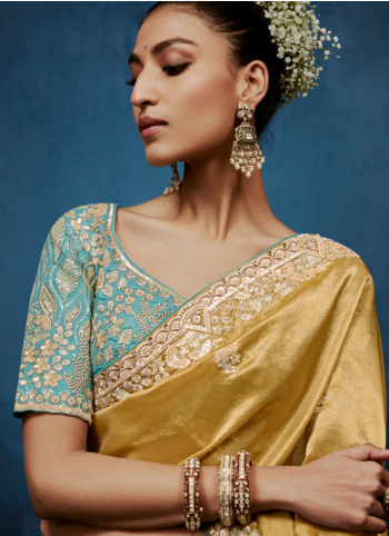 Designer Gold Embroidered Border Organza Saree