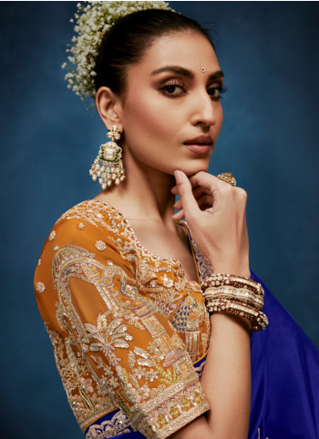 Royal Blue Embroidered Border Organza Saree 