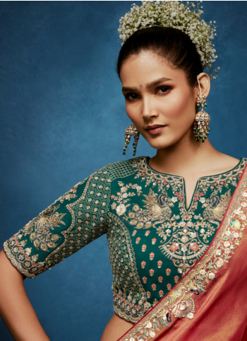 Festive Wear Peach Organza Embroidered Border Saree