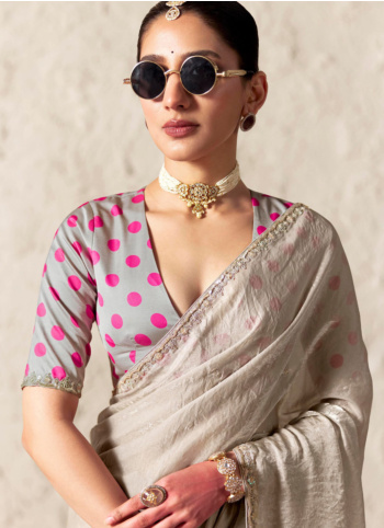 Festive Wear Beige Embroidered Border Organza Saree
