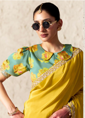 Yellow Embroidered Border Organza Saree