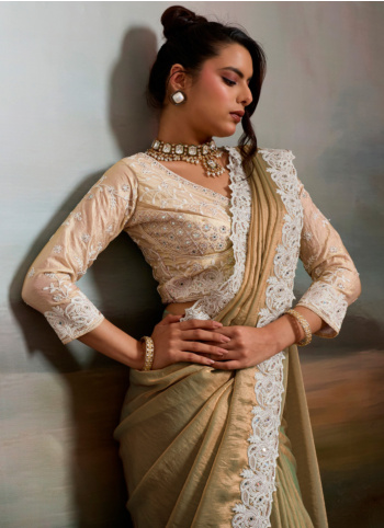Pista Green Organza Traditional Saree With Patch Border