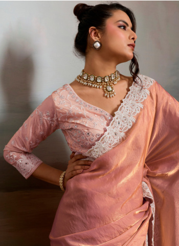 Peach Organza Classy Saree with Patch Border