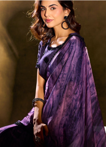 Festive Wear Purple Satin Silk Saree