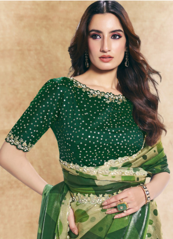 Green Geometric Pattern Satin Silk Saree