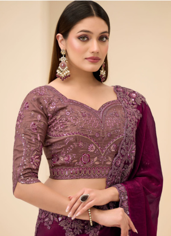 Beautiful Maroon Embroidered Border Chiffon Silk Saree