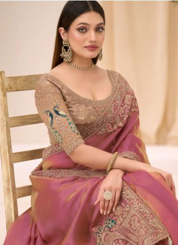 Pink Embroidered Border Chiffon Silk Saree