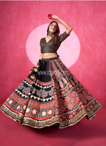 Black Embroidered Cotton Silk Chaniya Choli