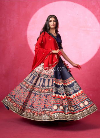 Dark Navy Cotton Silk Embroidered Chaniya Choli