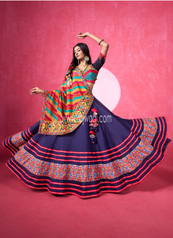 Dark Navy Blue Silk Embroidered Chaniya Choli