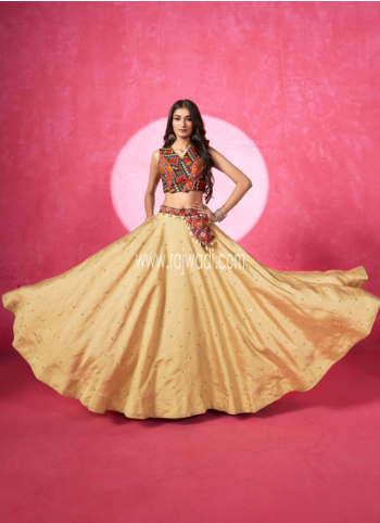 Dark Beige Embroidered Silk Chaniya Choli