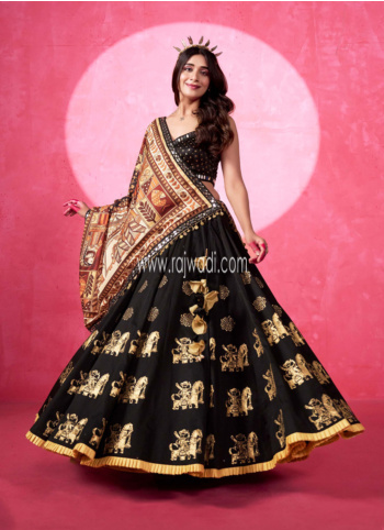 Black Cotton Silk Embroidered Chaniya Choli