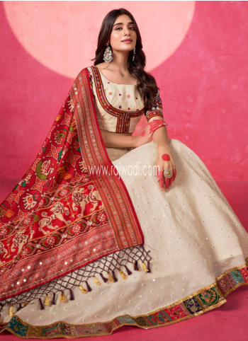 Off White Cotton Silk Embroidered Chaniya Choli