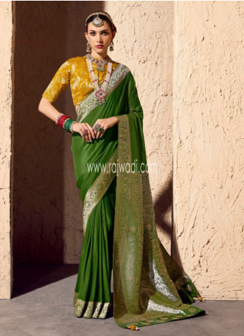 Beautiful Green Crepe Georgette Saree