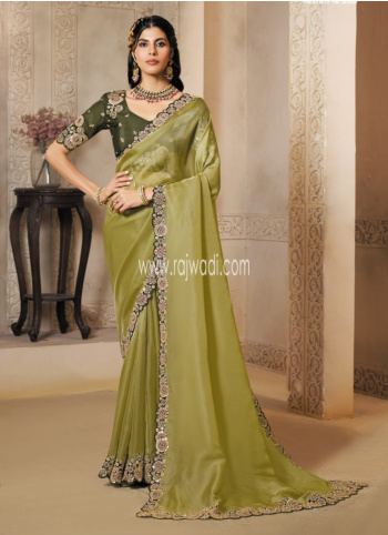 Mehndi Green Organza Satin Saree