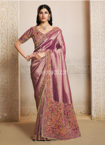 Dusty Rose Pink Jacquard Silk Saree