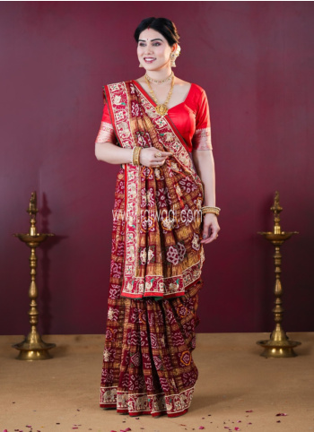 Maroon Embroidered Chanderi Silk Gharchola Saree