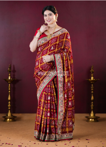 Maroon Embroidered Chanderi Silk Gharchola Saree