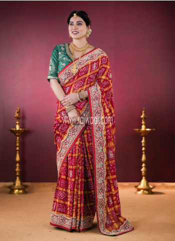 Maroon Bandhani Gharchola Saree In Chanderi Silk