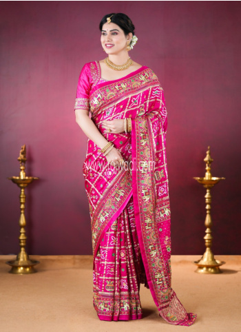 Rani Embroidered Gajji Silk Bandhani Gharchola Saree
