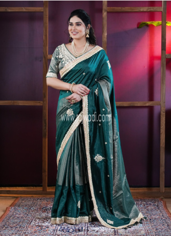 Green Embroidered Silk Saree