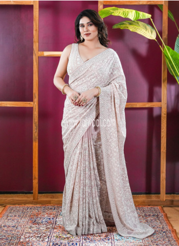 Light Pink Embroidered Chiffon Choli Saree