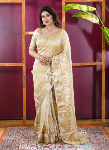 Golden Embroidered Tissue Choli Saree