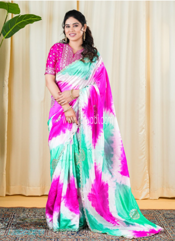 Multicolor Embroidered Silk Choli Saree