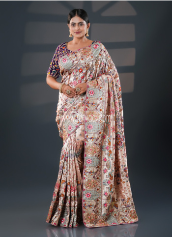 Onion Pink Embroidered Shimmer Saree