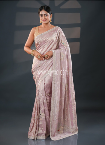 Onion Pink Embroidered Shimmer Saree