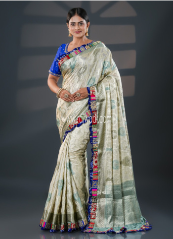 OffWhite Embroidered Chiniya Silk Saree