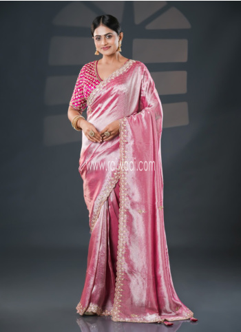 Onion Pink Shimmer Tissue Saree