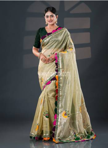 Green Embroidered Tissue Saree