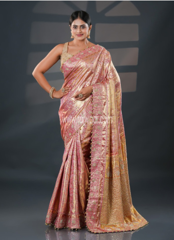 Gold And Pink Embroidered Kanjivaram Saree