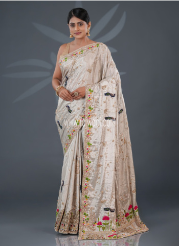 Silver Zardosi Embroidered Kanjivaram Saree