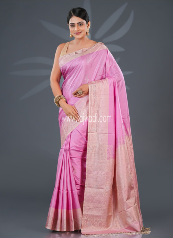 Baby Pink And Cream Soft Silk Weaving Saree
